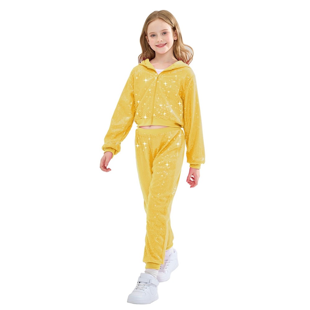 NWOT LOLANTA Girls Gold Sequin Dance Tracksuit Set Jacket Pants 5-6 Years